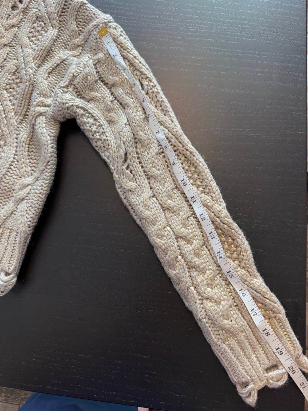 Zara Taupe Distressed Cable Knit Cropped Crewneck Sweater B1 - Picture 8 of 9